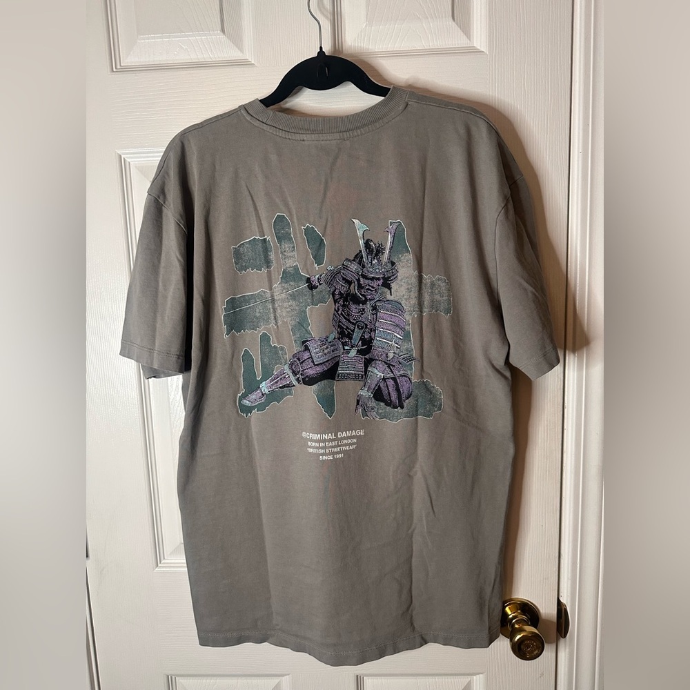 Criminal Damage Samurai Graphic Cotton Gray Short Sleeve T-Shirt L